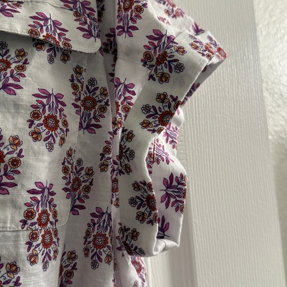 J.Jill Cotton Utility Popover Shirt in White Decorative Stamp Print, XL Petite - Picture 8 of 11